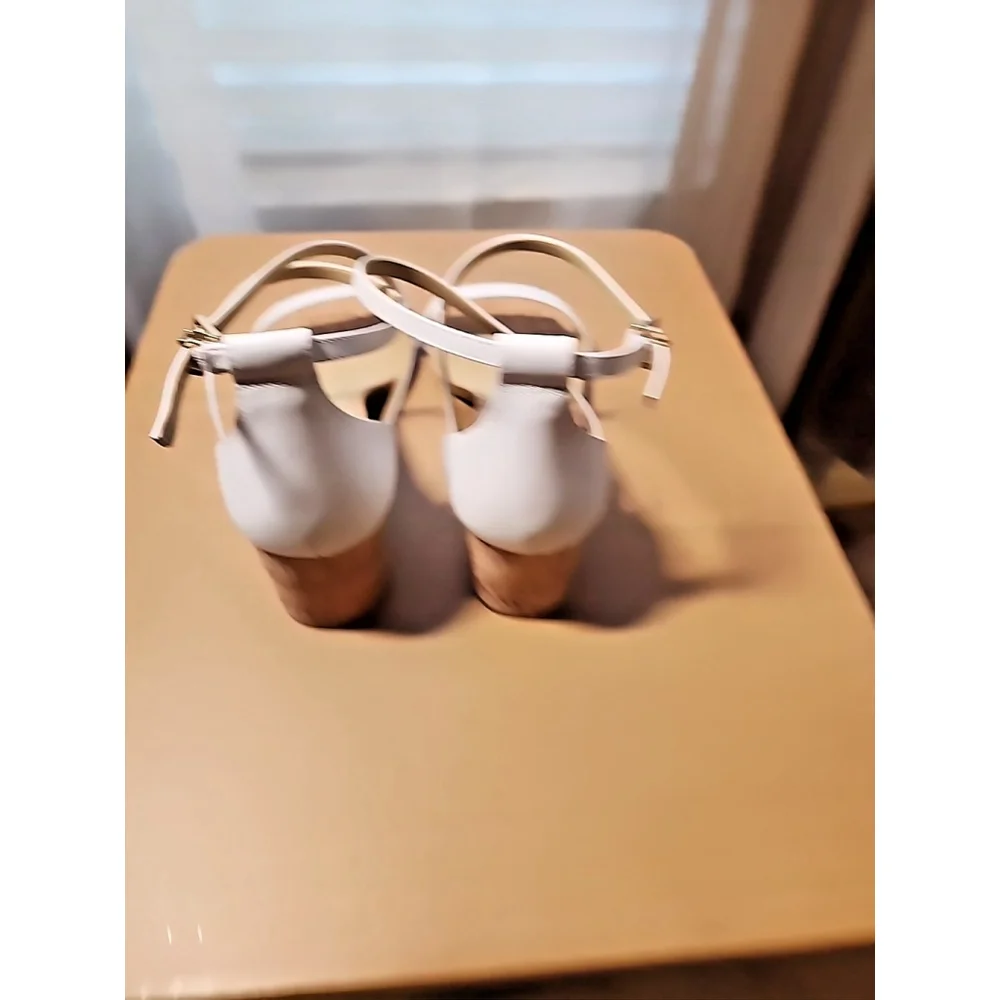 Michael Kors Women  Leather Ankle Strap Cork Block Heels 10 M - WHITE